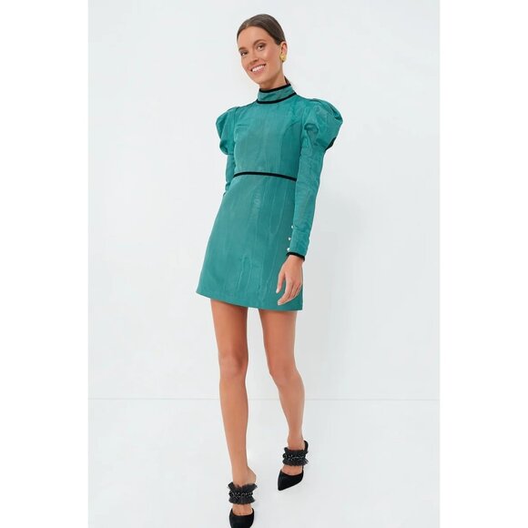 Tuckernuck Batsheva Tate Mini Dress Green Puff Sleeve Size 0 Made In USA - Picture 6 of 7